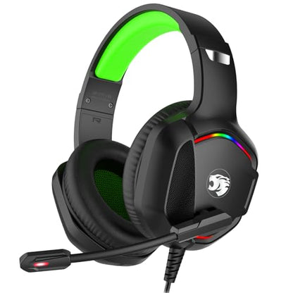 IMYB A36 Gaming Headset with Mic Stereo Headphones for Pc, PS5, Xbox | RGB Wired Over-Ear Noise Cancelling for Xbox Series X/S, PS4, Nintendo Switch, Computer, Laptop, Mac - color: Green