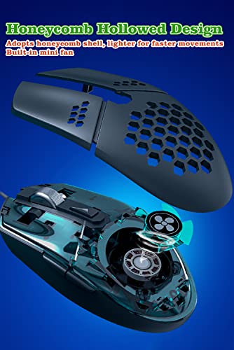 Newly Wired Gaming Mouse with Fan, Cooling Fan Honeycomb PC Mouse RGB Led Gaming Mouse for Laptop, Silent Click & 4 DPI Levels - No Sweaty Palm