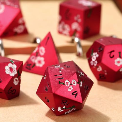 Metal Dice Set, Flat Face Red Plum Blossom Pattern, 7pcs Polyhedral Metal DND Dice Set, DND Starter Set, D&D Gifts with Gift Box, Role Playing Board Games Accessories, Red - color: Red With Gift Box