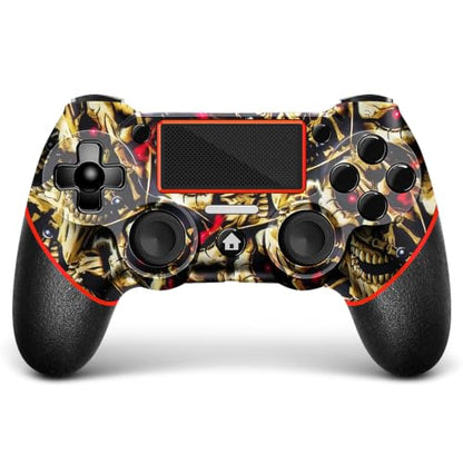 AceGamer Wireless Controller for PS4, Custom Design V2 Gamepad Joystick for PS4 with Non-Slip Grip of Both Sides and 3.5mm Audio Jack! Thumb Caps Included! (Gold Skull) - color: Gold Skull