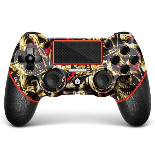 AceGamer Wireless Controller for PS4, Custom Design V2 Gamepad Joystick for PS4 with Non-Slip Grip of Both Sides and 3.5mm Audio Jack! Thumb Caps Included! (Gold Skull) - color: Gold Skull