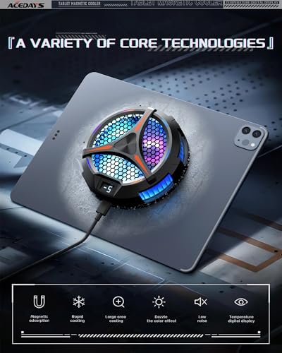 ACEDAYS iPad Cooler,Magnetic Tablet Cooler for ipad/Surface pro/Samsung Tab,Universal Radiator with Temperature Display for Mobile Gaming,Tiktok Live Streaming(Including Tablet Stand Holder) - color: ipad cooler+Tablet Stand Holder