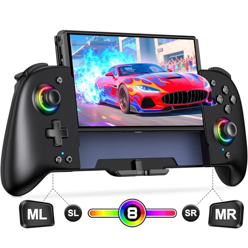 Gammeefy Switch Controller – Hall Effect Joysticks & Enhanced Grip – One Piece Switch Joypad Replacement Switch Pro Controller with 8-Color RGB Lighting, Turbo, Macros - Black, 6.2"/7" - color: Black, size: 6.2"/7"