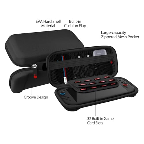 RAVEtone Travel Carrying Case Compatible with Nintendo Switch 2 Model 2025, Large Capacity Premium EVA Portable Hard Shell Pouch Waterproof Game Bag with 32 Game Cartridge Accessories (Black) - color: Black, style: Large