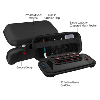 RAVEtone Travel Carrying Case Compatible with Nintendo Switch 2 Model 2025, Large Capacity Premium EVA Portable Hard Shell Pouch Waterproof Game Bag with 32 Game Cartridge Accessories (Black) - color: Black, style: Large