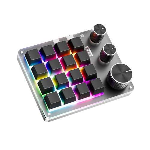 Programmable Macro Keyboard, 16 Keys 3 Knob Mini Mechanical Gaming Keypad Multifunctional Macropad with USB Wired Bluetooth Mode Volume Controller (Black) - color: Black