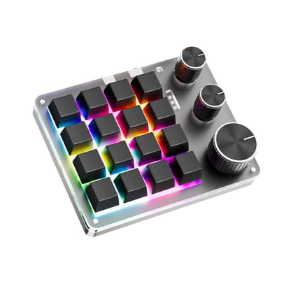 Programmable Macro Keyboard, 16 Keys 3 Knob Mini Mechanical Gaming Keypad Multifunctional Macropad with USB Wired Bluetooth Mode Volume Controller (Black) - color: Black
