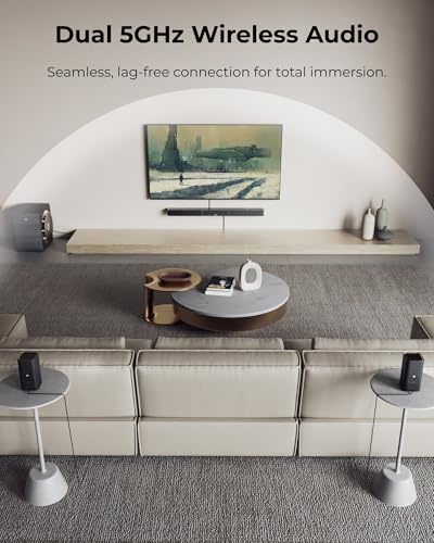 ULTIMEA 7.1.4ch Professional Surround Sound System w/Dolby Atmos, 980W Wireless Sound Bar for Smart TV with 10" Wireless Subwoofer, 20Hz Low Frequency, GaN Amplifier, 4K HDR Pass-Through, Skywave X70