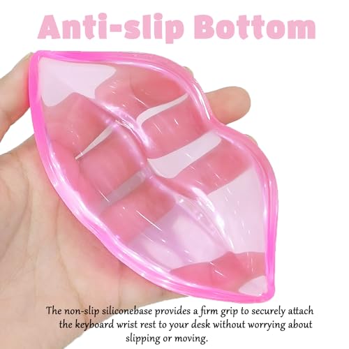 Gel Wrist Rest for Keyboard and Mouse Transparent Pink Lip Elbow Pad Cushion Ergonomic Cute Clear Cool Mouse Wrist Pad Silicone Non-Slip Support for Computer Gaming Home Office Women Girl Hand Pillow - color: Lip Pink