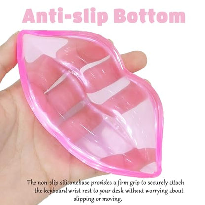 Gel Wrist Rest for Keyboard and Mouse Transparent Pink Lip Elbow Pad Cushion Ergonomic Cute Clear Cool Mouse Wrist Pad Silicone Non-Slip Support for Computer Gaming Home Office Women Girl Hand Pillow - color: Lip Pink