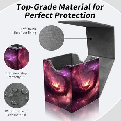 BVDIKMI Card Deck Box for MTG, Card Storage Box Fits 100+ Single Sleeved Cards, PU Leather Strong Magnet Card Deck Case Holder for Magic Commander TCG CCG, Galaxy Flame - color: Galaxy Flame