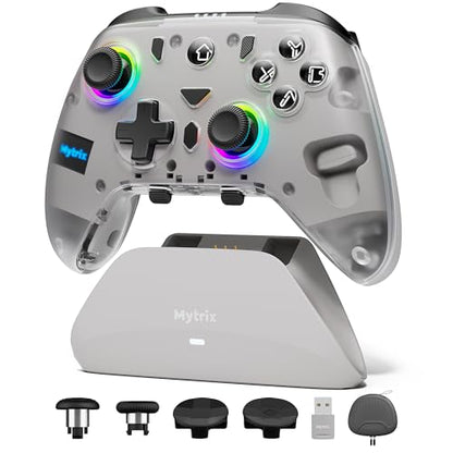 Mytrix PC Controller with Charing Dock, Wireless Bluetooth 2.4G Wired Multi-Platform Controllers Hall Effect Joysticks Hall/Micro 2-in-1 Triggers, 1000Hz Report Rate 4 Macro Keys ABXY MicroSwitch [windows] - color: Gray