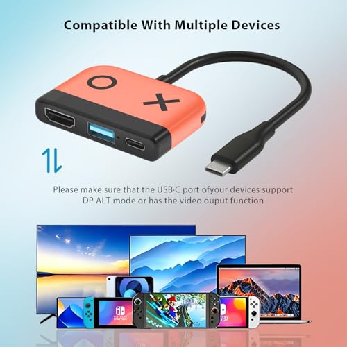 Switch Dock for Nintendo Switch 2,Portable TV Docking Station Replacement with 4K/60HZ HDMI TV USB 3.0 Port and USB C Charging,Compatible with Nintendo Switch 1/2/OLED Steam Deck - color: Red