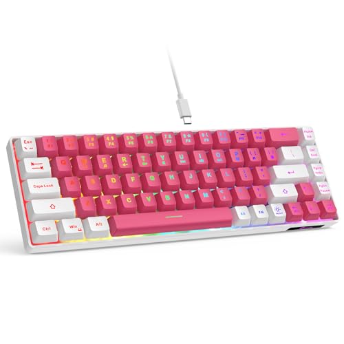 GEODMAER 65% Gaming Keyboard, LED Backlit Mini Wired Keyboard, Ultra-Compact Anti-Ghosting No-Conflict 68 Keys Membrane Gaming Wired Keyboard for PC Laptop Windows Gamer(Pink-White) - color: Pink-White