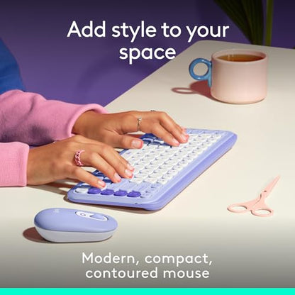 Logitech POP Mouse, Compact and Portable Wireless Bluetooth Mouse - Lilac | Compact, portable, programmable buttons, Easy-Switch between up to 3 devices, for laptop, tablet, PC - color: Lilac