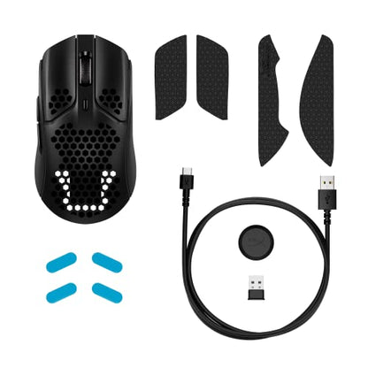 HyperX Pulsefire Haste – Wireless Gaming Mouse – Ultra Lightweight, 61g, 100 Hour Battery Life, 2.4Ghz Wireless, Honeycomb Shell, Hex Design, Up to 16000 DPI, 6 Programmable Buttons – Black, 4P5D7AA - color: Black