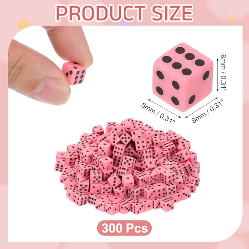uxcell 300Pcs Mini Dice, 8mm/0.31" Acrylic Tiny Six Side Game Dot Square Dice Bulk for Table Board Game Party Activities, Pink/Black - color: Pink/Black, size: 8mm/0.31"