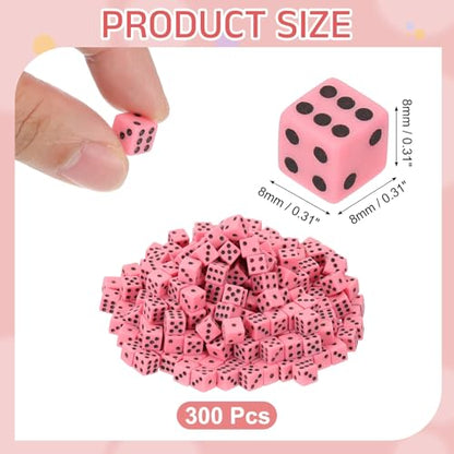 uxcell 300Pcs Mini Dice, 8mm/0.31" Acrylic Tiny Six Side Game Dot Square Dice Bulk for Table Board Game Party Activities, Pink/Black - color: Pink/Black, size: 8mm/0.31"