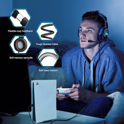 EKSA E1000 USB Gaming Headset, PC Headset with Noise Canceling Mic & RGB Light, 7.1 Surround Sound Computer Headphones, Compatible with PC, PS4 PS5 Console, Laptop