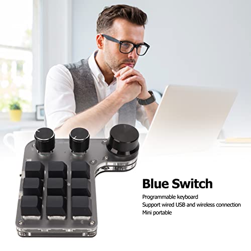 Sanpyl One Handed Mechanical Keypad, 9 Programmable Keys 3 Knobs, Dual Mode USB/Bluetooth Gaming Keyboard for PC