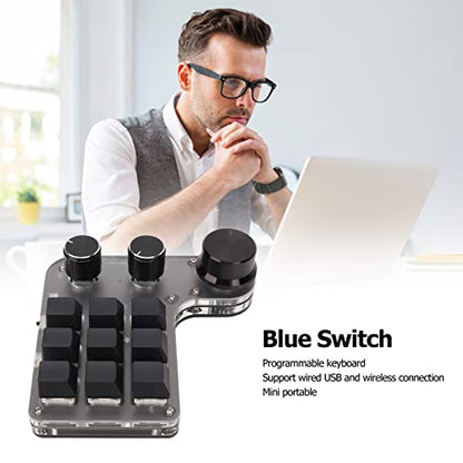 Sanpyl One Handed Mechanical Keypad, 9 Programmable Keys 3 Knobs, Dual Mode USB/Bluetooth Gaming Keyboard for PC