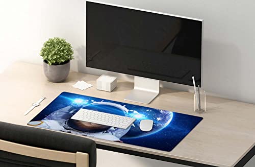 SSOIU Large Mouse Pad, Full Desk XXL Extended Gaming Mouse Pad 35.5" X 15.7", Waterproof Desk Mat Stitched Edges, Non-Slip Laptop Computer Keyboard Mousepad for Office and Home - Galaxy Astronaut Cat - color: Galaxy Astronaut Cat