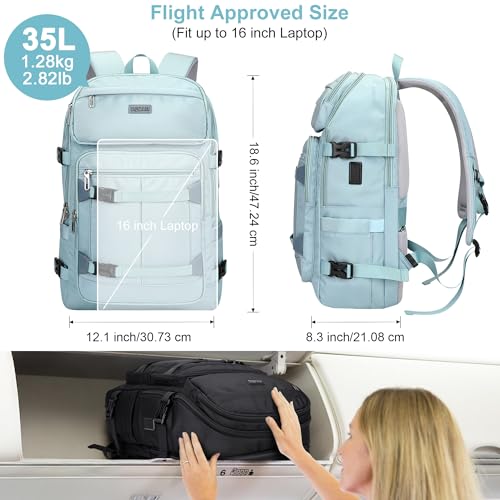PIJUSHI Casual Travel Backpack for Women with 16" Padded Laptop Compartment | Carry On Luggage with USB Charging Port, 1680D Water-Resistant Nylon, Airline Approved, For Daily, Hiking - color: Teal Blue