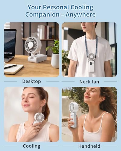 Portable Handheld Fan with Ice Cooling, 100 Speed Rechargeable Mini Desk Fan, Up to 12Hrs Cooling, Powerful Folding Personal Fan for Travel, Camping, Office (White) - color: White