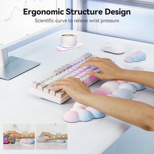 TECKNET Cloud Keyboard Wrist Rest Set, Cloud Wrist Rest with Non-Slip Base, PU Leather Wrist Pad for Keyboard with Ergonomic Memory Foam for Computer Laptop Office Gaming and Pain Relief, Rainbow - color: Rainbow