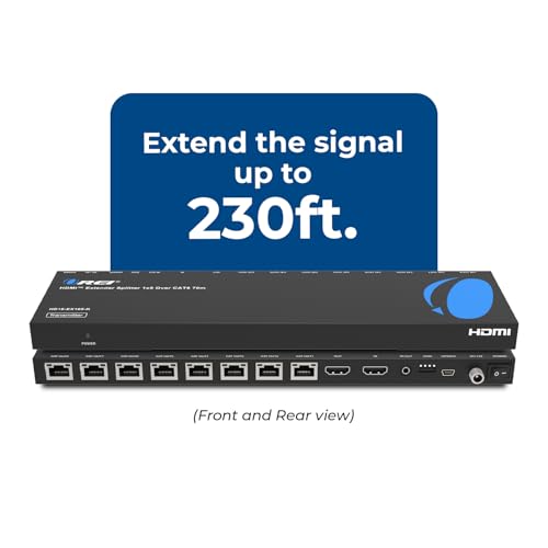 OREI 4K 1x8 HDMI Extender Splitter Multiple Over CAT 6/7 Cable with EDID management - 4K@30Hz upto 165ft and 1080p@60Hz upto 230ft- Loop Out | 1x8 HDMI Extender – HDMI 1.4, 10.2Gbps, Dolby TrueHD, DTS-HD Master Audio, Plug & Play, Metal Housing, PoC Suppo