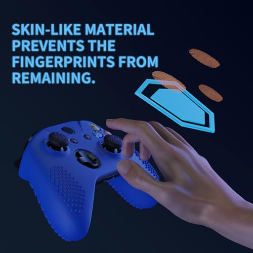 eXtremeRate PlayVital Soft Anti-Slip Dark Blue Silicone Controller Cover Skins and Black Thumb Grips Caps Protective Case for Xbox One X S Controller - Controller Without - color: Blue-Black