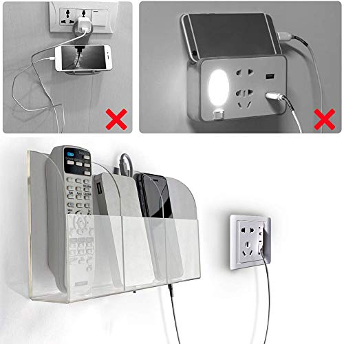 VANCORE Clear Wall Mounted Charging Phone Holder Smart Phone Station TV Remote Control Holder Wall Box (3 Holes) - color: 3 Holes