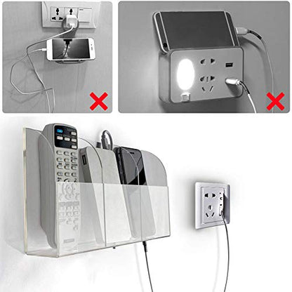 VANCORE Clear Wall Mounted Charging Phone Holder Smart Phone Station TV Remote Control Holder Wall Box (3 Holes) - color: 3 Holes