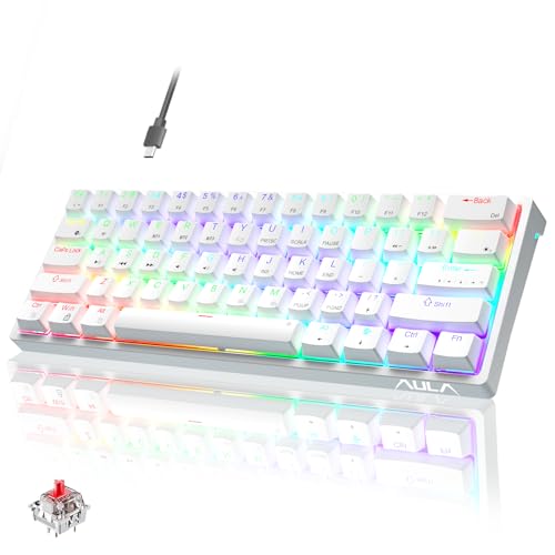 AULA 60 Percent White Mechanical Gaming Keyboard, 29 RGB Backlit Custom Hot Swappable Keyboards, Red Switch 60% Mini Small Wired Compact Design for PC/Mac/Laptop/Wins(Wired Version)