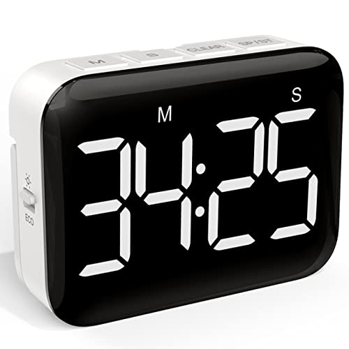 VOCOO Magnetic Kitchen Timer for Cooking with Count Up Countdown, Digital Timer Battery Powered with Large Display, 2 Brightness and Volume Levels for Classroom, Teacher, Kids - color: Cool White