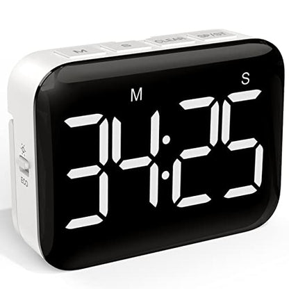 VOCOO Magnetic Kitchen Timer for Cooking with Count Up Countdown, Digital Timer Battery Powered with Large Display, 2 Brightness and Volume Levels for Classroom, Teacher, Kids - color: Cool White