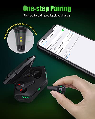KMOUK Gaming Earbuds, L19-1, Bluetooth 5, Wireless, Gray, 48ms Low-Latency, 20H Playtime, Touch Control, USB-C, Game/Music Mode for PC/Mobile Gaming