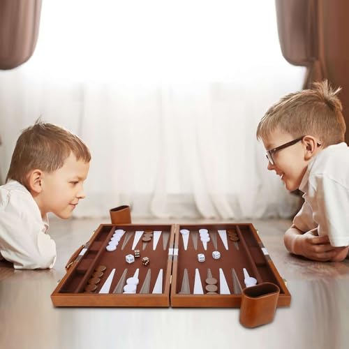 Backgammon Set - Classic Board Game with Premium Leather Case - Portable Travel Strategy Backgammon Game Set for Adults, Kids - Suitable as (15inch, Brown) - color: Brown, style: 15inch