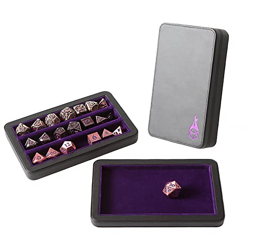 Forged Dice Co. Premium 3-Row Dice Case - Combination Dice Box and Dice Tray - Protects Polyhedral Dice Sets - Felt-Lined Storage Rows - Magnetic Lid Closure - Perfect Metal Dice Storage Box - Purple - color: Purple