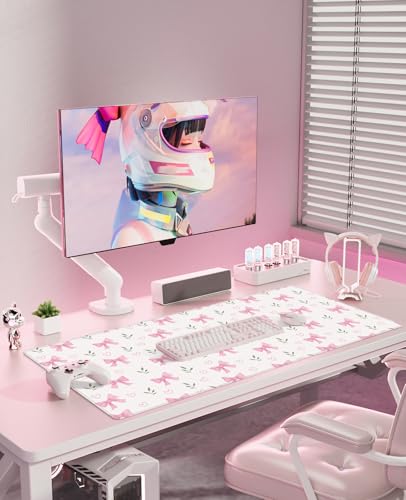Baziabbo Pink Desk Mat,XXL Extended Big Mouse Pad,Gaming Mousepad with Stitched Edge,Non-Slip Rubber Base Keyboard Desk Pad for Home Office Study Game - color: Bowknot