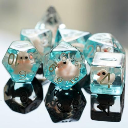 Cusdie 7-Die DND Dice, Polyhedral Dice Set Filled with Animal, for Role Playing Game D&D Dice（Pink Duck w/White Numbers） - color: Pink Duck