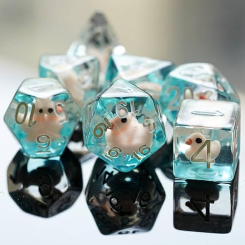 Cusdie 7-Die DND Dice, Polyhedral Dice Set Filled with Animal, for Role Playing Game D&D Dice（Pink Duck w/White Numbers） - color: Pink Duck