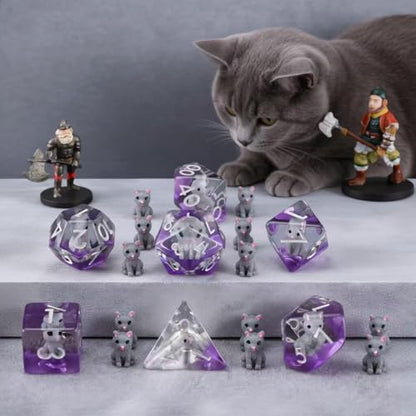 DND Resin Cat Dice Set, D&D Polyhedral Dice for Dungeons and Dragons RPG, MTG Role Playing Games D and D Dice 7pcs D20 D12 D10 D8 D6 D4 for Ages 15 and Up - color: Cat