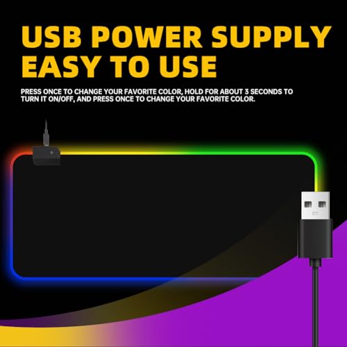 Large RGB Gaming Mouse Pad,Full Desk XL Extended Gaming Mousepad,14 Modes Glow, 7 LED Colours,Balanced Control & Speed - Non-Slip Rubber Base & Smooth Fabric Surface