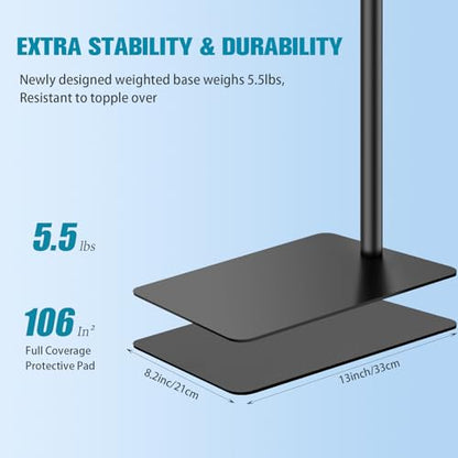 Mic Stand Floor Boom Arm for Studio, Podcast, Recording, Streaming | Included Tray & Microphone Holder, Space-saving 5.5 lbs Base, Adjutable Height 30"–70", Compatible with Yeti, SM58, QuadCast