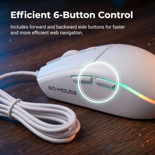 Wired Gaming Mouse RGB, 50g Lightweight Silent USB Mouse -White | 4 DPI Levels Up To 2400, Silent Clicks, Ergonomic Design, RGB Lighting, USB Plug & Play for PC Laptop Desktop Computer Mac