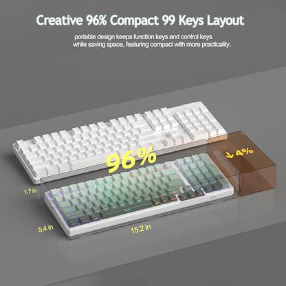 MageGee LIGHT100 Wireless Creamy Keyboard, Gasket Structure Hot Swappable, 2.4G/USB-C/BT5.0 RGB Backlit Mechanical Gaming Keyboard for Win/Mac/PC, 8000mAh Battery, Side Printed PBT Keycap, Green - color: Green/Blue Whale Switch