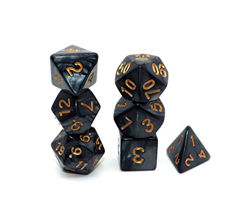 Polyhedral DND Dice Set Pearl Black for Dungeon and Dragons D&D Pathfinder RPG MTG Dice D20 D12 D10 D8 D6 D4 - color: Pearl Black