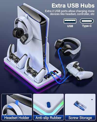 ZRZLMVP PS5 Slim/PS5 Stand and Cooling Station with Controller Charging Station for PlayStation 5 Slim&Standard Disc/Digital Consoles, PS 5 Cooler Accessories Incl Controller Charger, Cooling Fan