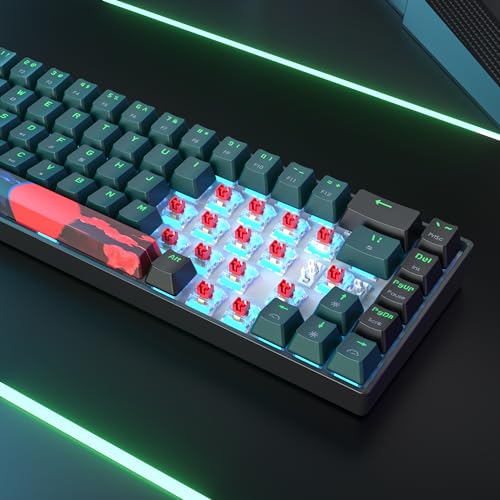 Protable 60% Percent Gaming Keyboard Mechanical, Mini Compact Ice-Blue LED Backlit 68 Keys Wired Office Keyboard with Red Switch for Mac/Win/PS4/PS5(68Green/red Switch) - color: 68Green/red Switch